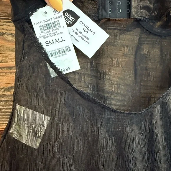 INC International Concepts Black Sheer Monogram Bodysuit - Picture 7 of 7